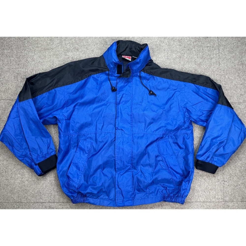 Marlboro Vintage Full Zip Hidden Hood Black & Blue Windbreaker Jacket Size M